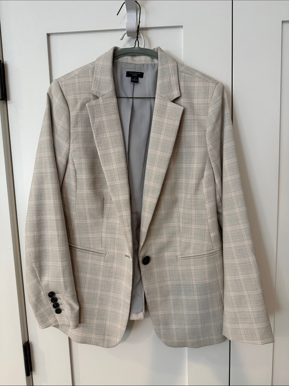 Ann Taylor Factory Beige Plaid Single-Button Blazer